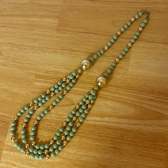 Green and Gold Tone Multilayered Beaded Necklace - Picture 2 of 5